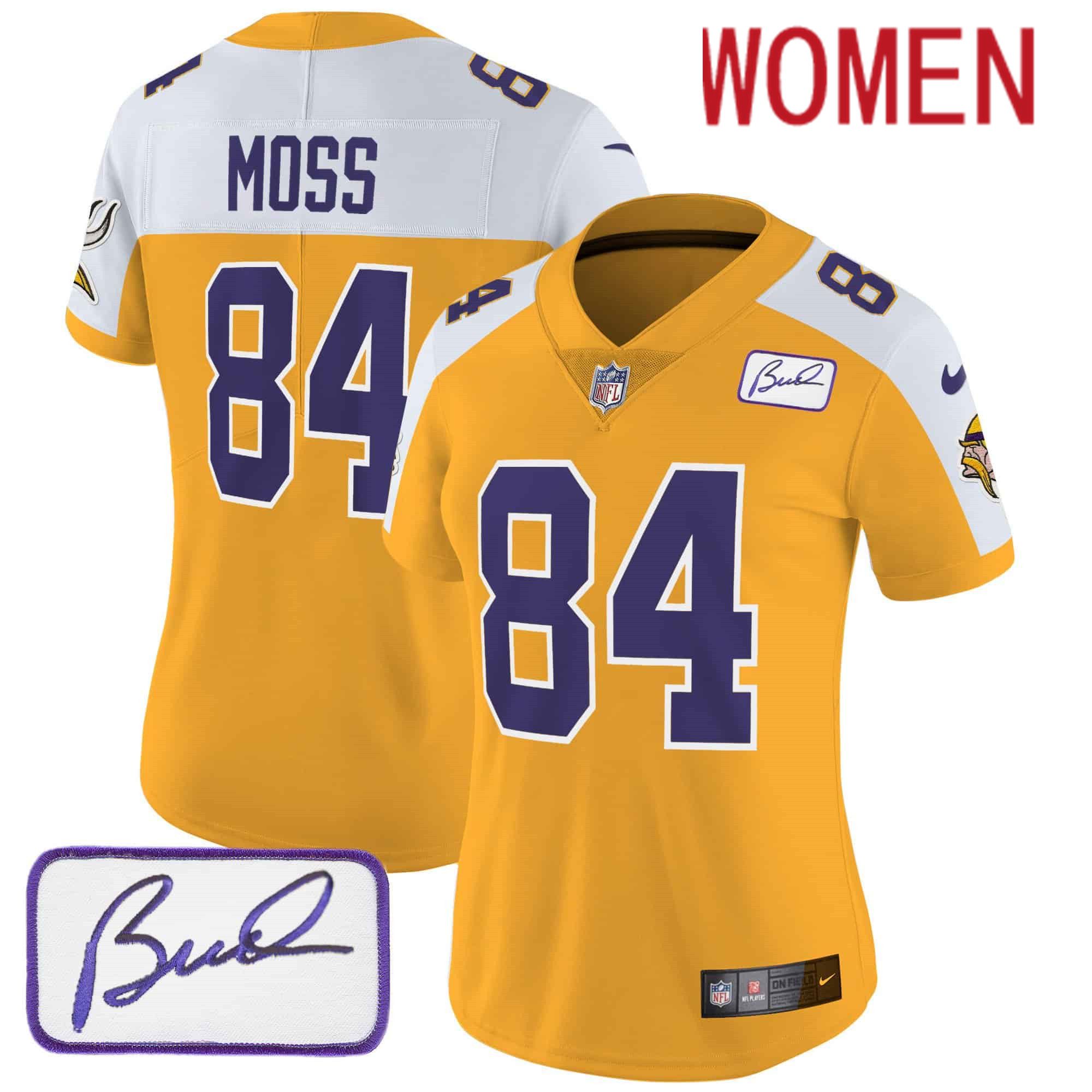 Women Minnesota Vikings #84 Moss Yellow 2024 Nike Bud Grant Patch Classic Limited NFL Jersey style 2